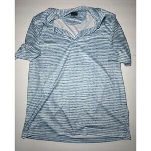 Greg Norman Play Dry Golf Polo Shirt Men Medium Blue Striped Performance Stretch